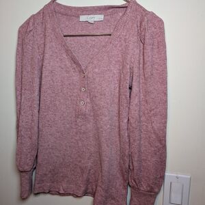 LOFT Pink Fitted Long Sleeve Cardigan